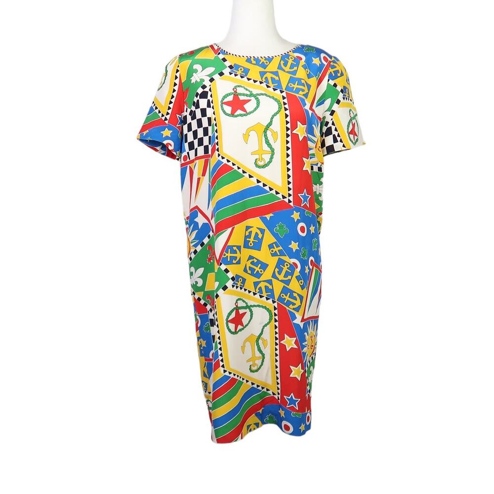 Vintage 80s Nipon Boutique blue yellow nautical anchor mini dress 8